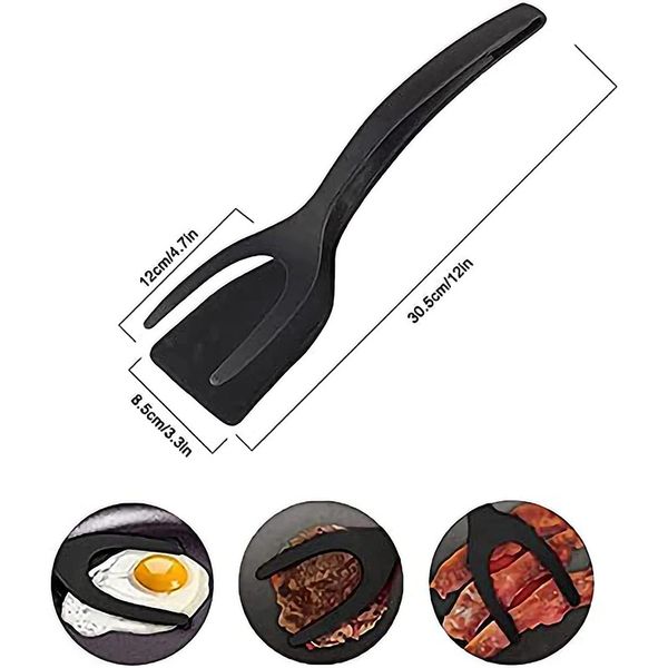 Ustensiles de cuisine 2 en 1 Nylon Multifonctionnel Anti-Adhésif Clip Alimentaire Pince Pince Spatule Cuisson Oeufs Crêpe Oeuf Frit Toast Pizza DH98