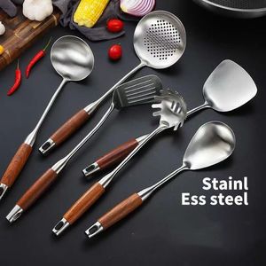 Ustensiles de cuisine Spatule Wok en acier inoxydable 304 Manche en palissandre Essentiels de la cuisine Outils utensilio Accessoires Cuillère à riz à fente Turner 230726