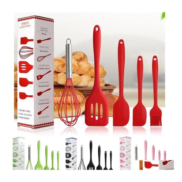 Ustensiles De Cuisine 5 Pcs/Lot Sile Cuisine 4 Couleurs Ustensiles De Cuisson Durable Outils De Cuisson Ensemble Pelle Grattoir Batteur À Oeufs Brosse Creative Drop Deli Dhh8D