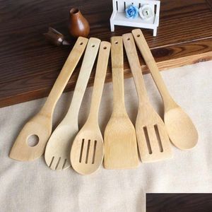 Ustensiles de cuisine Cuillère en bambou Spata 6 styles Ustensile en bois portable Cuisine Tourneurs de cuisine Support de mélange fendu Pelles FY7604 Drop Dhr2D