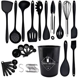 Kochutensilien, schwarzes Silikon-Set, antihaftbeschichtet, Spatel, Schaufel, Suppenlöffel, Werkzeuge, BPA-frei, Küchenwerkzeug-Zubehör 230809