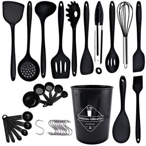 Ustensiles de cuisine ensemble en Silicone noir spatule antiadhésive pelle cuillère à soupe outils sans BPA accessoires d'outils de cuisine 230809
