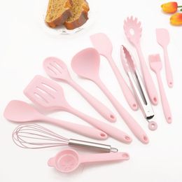 Ustensiles de cuisine de qualité alimentaire rose Silicone ustensiles de cuisine spatule cuillère à soupe brosse grattoir poêle antiadhésive seau de rangement ustensiles de cuisine 231213