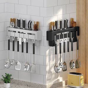 Ustensiles de cuisine Étagère de rangement de cuisine Porte-couteau Porte-baguettes Porte-cuillère Murale Gratuit Poinçonnage Organisateur Gadgets Accessoires 230201