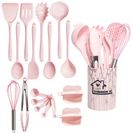 Kookgerei Roze 18Pcs Food Grade Siliconen Keuken Kookgerei Turner Spatel Maatlepel Praktische Tool Keukengerei Set 230809