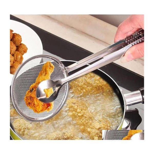 Ustensiles De Cuisine En Acier Inoxydable Filtre Cuillère Cuisine Panier De Friture À L'huile Avec Clip Mtifunctional Passoire Accessoires Outils Salade Bbq Dh4S0