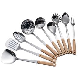 Ustensiles De Cuisine Cuillère En Acier Inoxydable Spata Portable Durable Ustensile En Bois Fourchette Cuisine Cuisine Cuillères À Soupe Fry Pelles Passoire 7 Dhsey