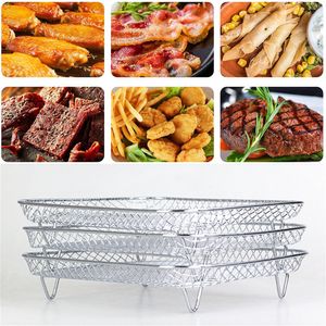 Utensilios de cocina Herramienta de freidora de aire de tres niveles para Ninja 304 Bandeja para hornear de acero inoxidable Deshidratador Asado Tostadas Parrilla Parrilla Accesorios de cocina 230726