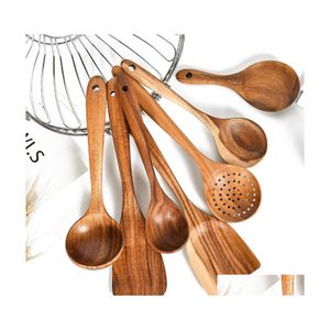 Kookgerei houten keukengerei set lepel koken natuurlijke teak lepels non stick cadeau inventaris groothandel drop levering home dh2yf