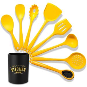 Ustensiles de cuisine jaune 9 pièces ensemble de cuisine en Silicone ustensiles de cuisine antiadhésifs spatule cuillère boîte de rangement ustensiles de cuisine accessoires 231213