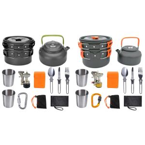 Suise de cuisine Camping Kit de cuisine Kit de cuisine en aluminium Outdoor Ensemble de cuisson d'eau bouilloire Pot Voyage Couvoirs Ustensiles