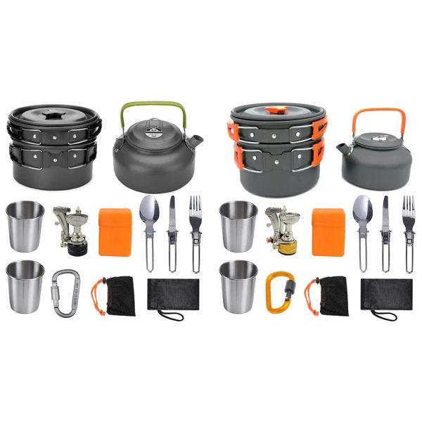 Suise de cuisine Camping Kit de cuisine Kit de cuisine en aluminium Outdoor Ensemble de cuisson d'eau bouilloire Pot Voyage Couvoirs Ustensiles
