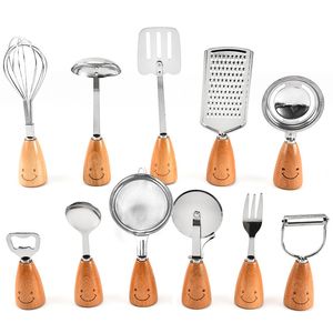 Kookgerei onderdelen Beech Cooking Utsils Tools Set Smiley Kitchengerei Huishouden DIY Bakvork lepel Spatel Pizza Cut Peeling Corkscrew 221114