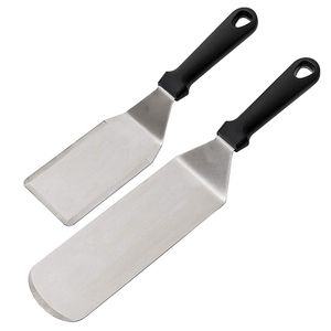 Piezas de utensilios de cocina Juego de espátula de acero inoxidable de grado comercial, raspador de plancha y aleta para panqueques o volteador de hamburguesas para parrilla de barbacoa con parte superior plana 221114