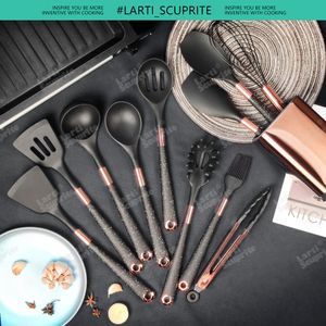 Pièces d'ustensiles de cuisine Ensemble d'ustensiles de cuisine en Silicone de bonne qualité, poignée plaquée or Rose, outil de cuisine antiadhésif résistant à la chaleur, accessoires d'ustensiles de cuisine 230217