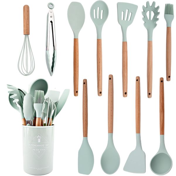 Pièces d'ustensiles de cuisine en Silicone résistant à la chaleur, ensemble d'ustensiles de cuisine, outils de cuisson antiadhésifs avec boîte de rangement 230217