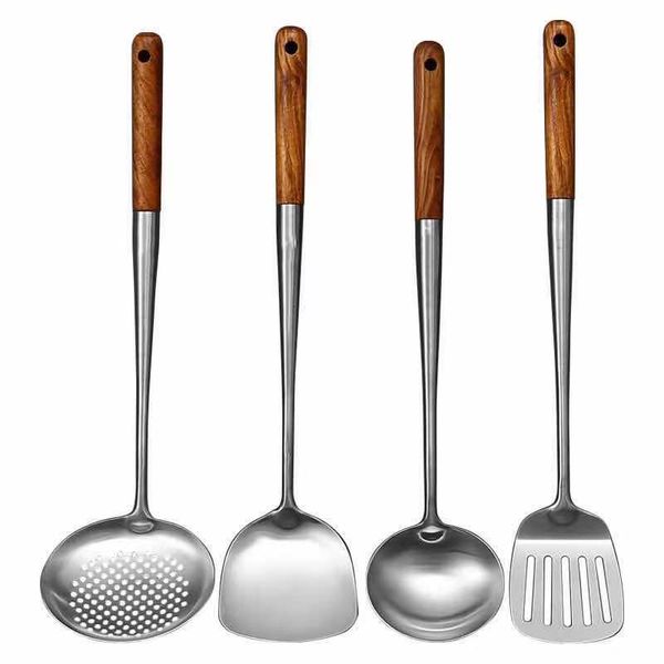 Pièces d'ustensiles de cuisine Ustensiles de cuisine Wok Spatule Fer et louche Ensemble d'outils pour équipement de cuisson en acier inoxydable Accessoires Essentials 230616