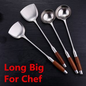 Pièces d'ustensiles de cuisine Manche long Louche à soupe Cuillère Turner Spatule en bois de rose en acier inoxydable Sauces Cuisine Ustensiles de cuisine Outil bois wok spatule 221118