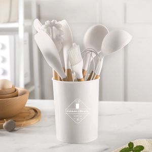 Pièces d'ustensiles de cuisine ustensiles de cuisine en Silicone antiadhésifs ensemble d'ustensiles de cuisine spatule pelle batteurs à oeufs manche en bois outil de cuisine 230217