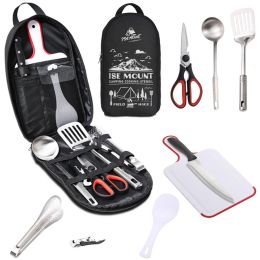 Ustensiles de cuisine Ustensiles de voyage portables Set 9pcs en acier inoxydable Camping Cuisine Set ustensiles de cuisine ustensiles de cuisine pour le barbecue en randonnée Picine de camping