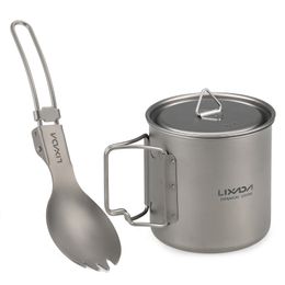 Kookgerei ingesteld 300 ml/350 ml/420 ml/550 ml/650 ml/750 ml Ultralight Titanium Cup met opvouwbaar diner Spork -servies kerstcadeau nieuw