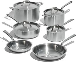 Ensembles d'établissements de cuisine 10 pièces en acier inoxydable en acier et ensemble de casseroles - 5 pli revêtus comprend des casseroles de poêle