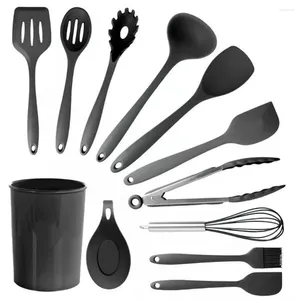 Ensembles d'ustensiaux de cuisine 12 outils de cuisine en silicone noir
