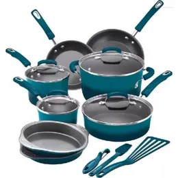 Conjuntos de utensilios de cocina de 15 piezas Pots y sartenes Set/Cookware Juego de utensilios marinos Azul