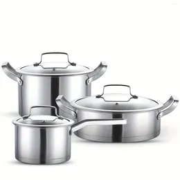 Ensembles de ustensiles de cuisine 3 pc / ensemble épaissis 430 Ustensiles de cuisine en acier inoxydable Ensemble - Pot à soupe à angle droit Pan à faire du lait et