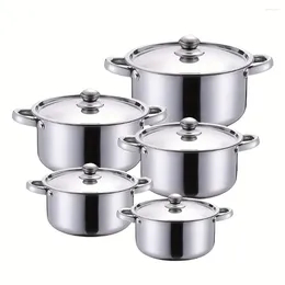Ensemble d'ustensiles de cuisine 5 pc / ensemble Set en acier inoxydable Ramadan Premium - 5 pots avec couvercles assortis 18-26 cm de diamètre durable et facile à nettoyer