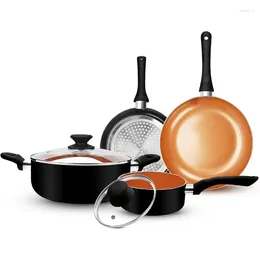 Kookgerei Sets 6-delige set keramische anti-aanbak soeppan/sauspan/braadpannen Koperen aluminium pan met deksel Inductiegas Compatibel