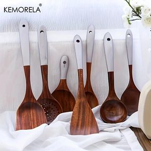 Ensembles d'ustensiaux de cuisine 7pcs Cuisson à cuillère en bois thaïlandais