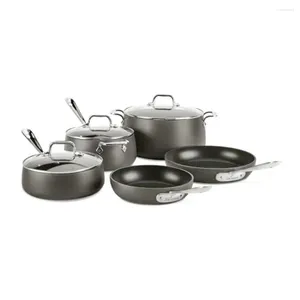 Ensemble d'ustensiles de cuisine 8 pièces HA1 HARD Anodisé Anodisé Net Stick Induction Four Broileur SAFE 500F CDU 350F POSS ET PANS DE HAUTE QUALITÉ NOIR