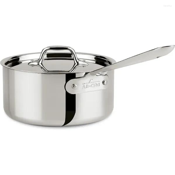 Ensembles de batterie de cuisine All-Clad D3 Casserole en acier inoxydable à 3 plis avec couvercle Four à induction de 3 litres Passant au gril Casseroles et poêles 600F Argent