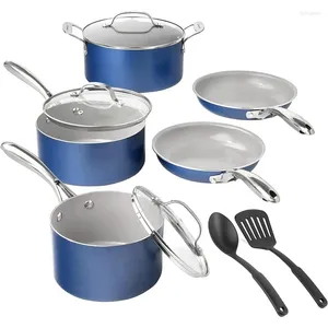 Kookgereisets Blauw 10-delige anti-aanbakset - Potten, pannen en keukenkeramiek Vaatwasmachinebestendig