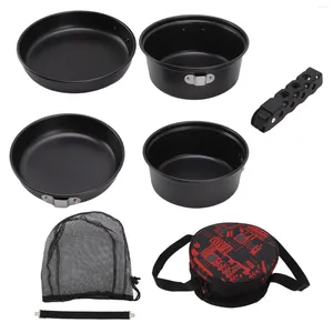 Ustensiles de cuisine Camping Pot de cuisson Pan feu ouvert empilable empêcher bâton avec sac fourre-tout pour la randonnée