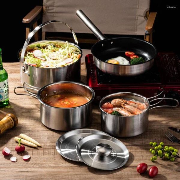 Ensemble d'ustensiaux de cuisine Camping Pans à frire des ustensiles de cuisson pour la poêle en acier inoxydable Pot d'équipement extérieur accessoires