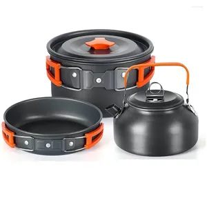 Ensembles d'ustensiles de cuisine Kit de Camping ensemble de cuisine en plein air équipement en aluminium Pot vaisselle de voyage cuisine randonnée pique-nique barbecue