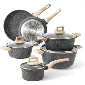 Batterie de cuisine Carote antiadhésive en granit, 10 pièces, poêle à frire antiadhésive en pierre, casseroles (ustensiles de cuisine à Induction en granit)