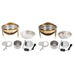 Conjuntos de utensilios de cocina Chafing Dish Gold Visible 6 litros Redondo Acero inoxidable Chafer Buffet Warmer Set Temperatura ajustable Enchufe de la UE