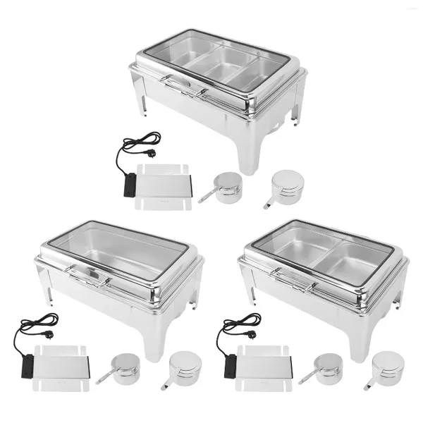 Conjuntos de utensilios de cocina Plato de frotamiento Buffet de acero inoxidable Chafer 9L Catering Calentador de alimentos Calefacción por alcohol Enchufe rectangular de la UE