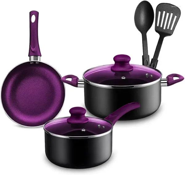 Batterie de cuisine Chef's Star, ensemble de casseroles et poêles antiadhésives, ustensiles de cuisine en aluminium, 7 pièces violet