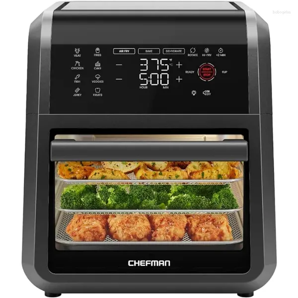 Juegos de utensilios de cocina Chefman Horno freidora de aire 6 en 1 de 12 cuartos con pantalla táctil con temporizador digital y 12 ajustes preestablecidos - Convección de encimera de tamaño familiar