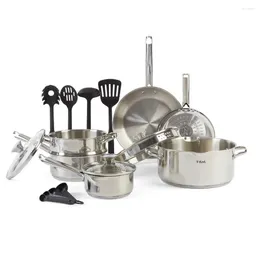 Juegos de utensilios de cocina Cook Strain Juego de acero inoxidable 14 piezas Apto para lavavajillas Cocinar olla antiadherente Comida