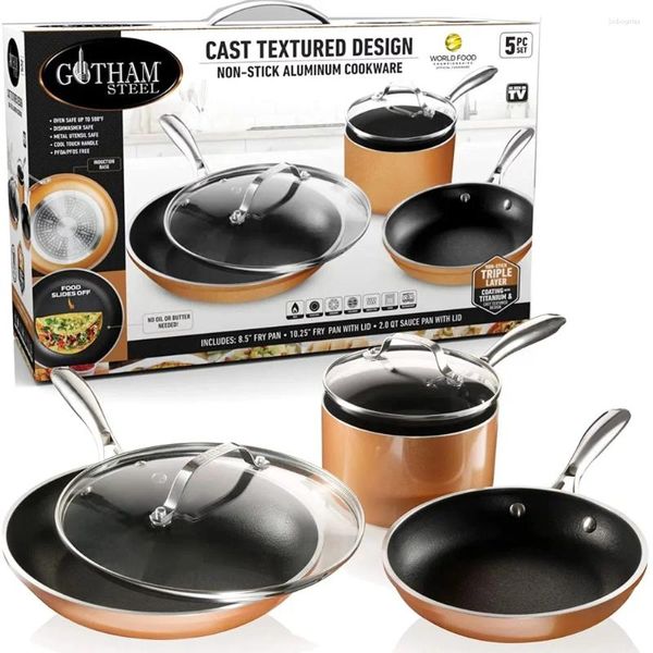 Ensembles d'ustensiles de cuisine en fonte de cuivre, ensemble de 5 pièces, casseroles et poêles antiadhésives, lavable au lave-vaisselle, Pot pour la cuisine, Kit de cuisine, Bar à casseroles