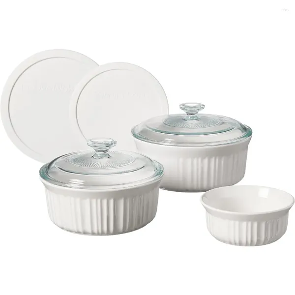 Ensemble d'usage de cuisine Corningware French White 7-PC Céramique Ensemble de usines de cuisson en céramique avec puces et micro-ondes de boulangerie stoare résistants aux fissures