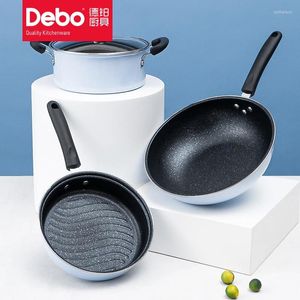 Batterie de cuisine Ensembles Debo Haute Qualité Pot Ensemble De Trois Pièces Valeur Ménage Cuisine Wok Soupe Poêle Antiadhésive