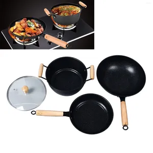 Kookgerei Sets Koekenpan Ijzeren Pot Houten Hand Non-stick Roeren Soeppan Voor Keuken Set Anti-aanbak Ei