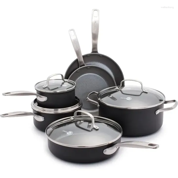 Ensembles de batterie de cuisine GreenPan Chatham ensemble de casseroles et poêles antiadhésives en céramique saine anodisée dure de 10 pièces sans PFAS lavable au lave-vaisselle