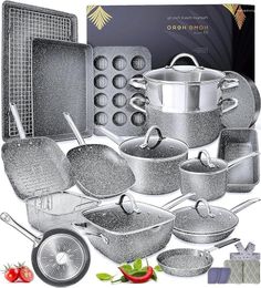 Kookgerei Sets Home Hero 23 pc's Potten en pannenset Non Stick - Inductie Compatibele keukenbakersets (23 graniet)